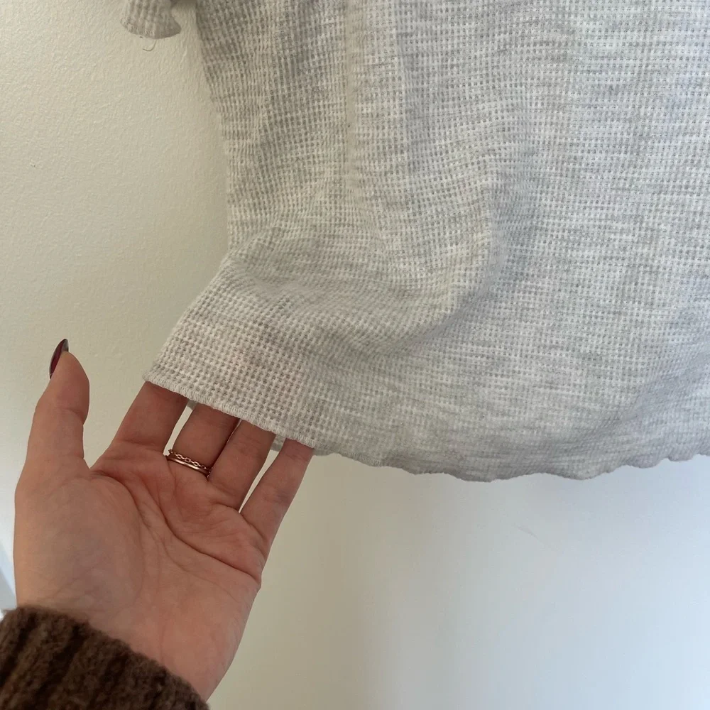 Poof NY Mini Waffle Gray Cropped Tee Shirt - Picture 4 of 5